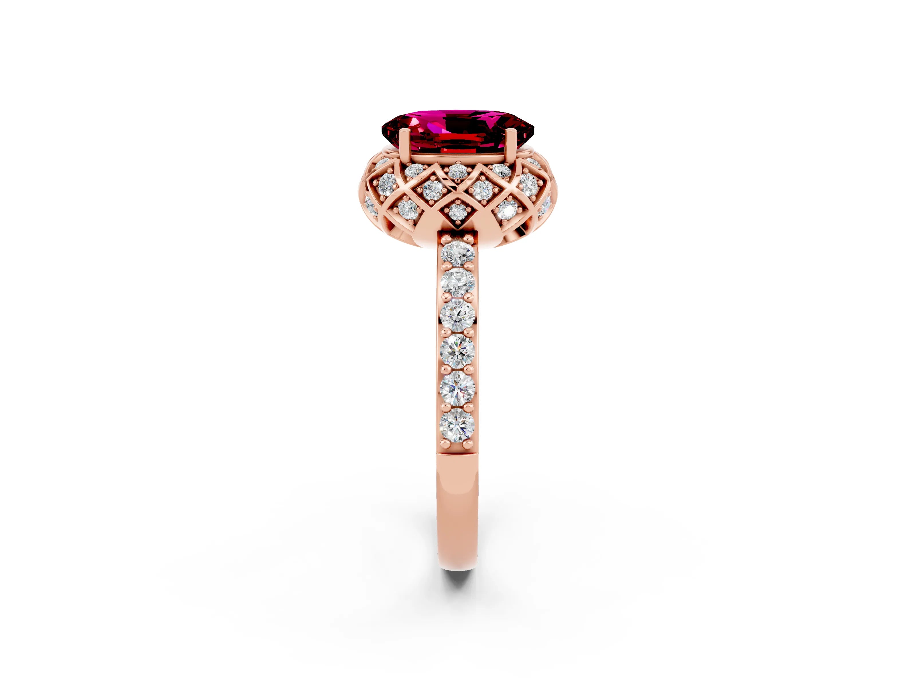Rose gold Oval Cut Diamond Solitaire Ring with Shared Prong Pavé Band_2