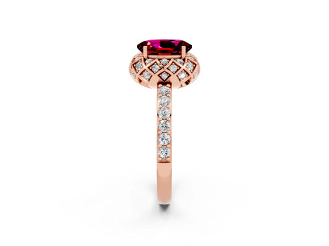 Rose gold Oval Cut Diamond Solitaire Ring with Shared Prong Pavé Band_2