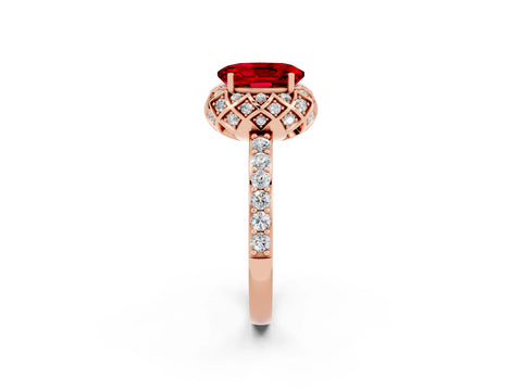 Rose gold Oval Cut Diamond Solitaire Ring with Shared Prong Pavé Band_2