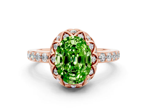 Rose gold Oval Cut Diamond Solitaire Ring with Shared Prong Pavé Band