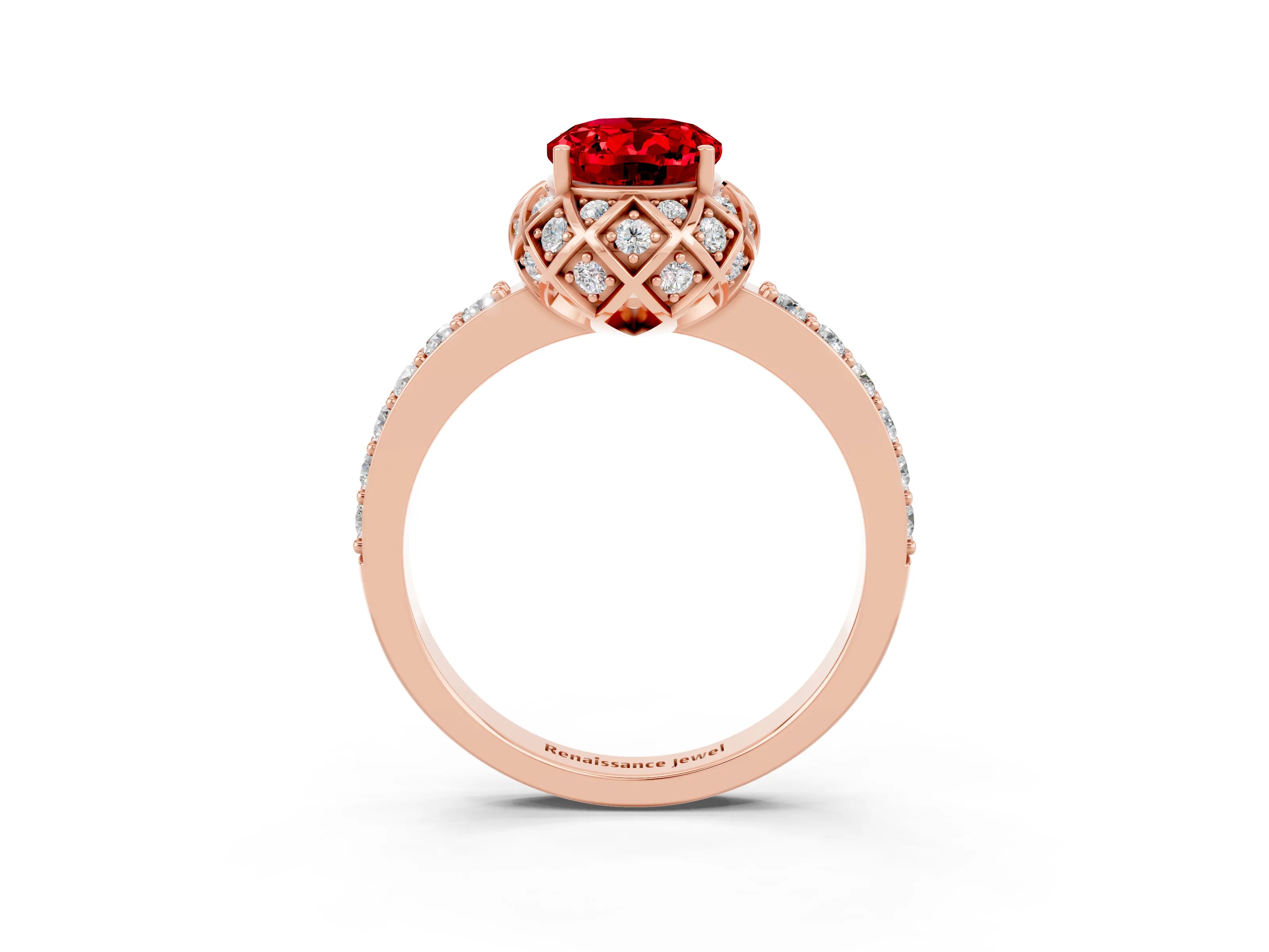 Rose gold Oval Cut Diamond Solitaire Ring with Shared Prong Pavé Band_3
