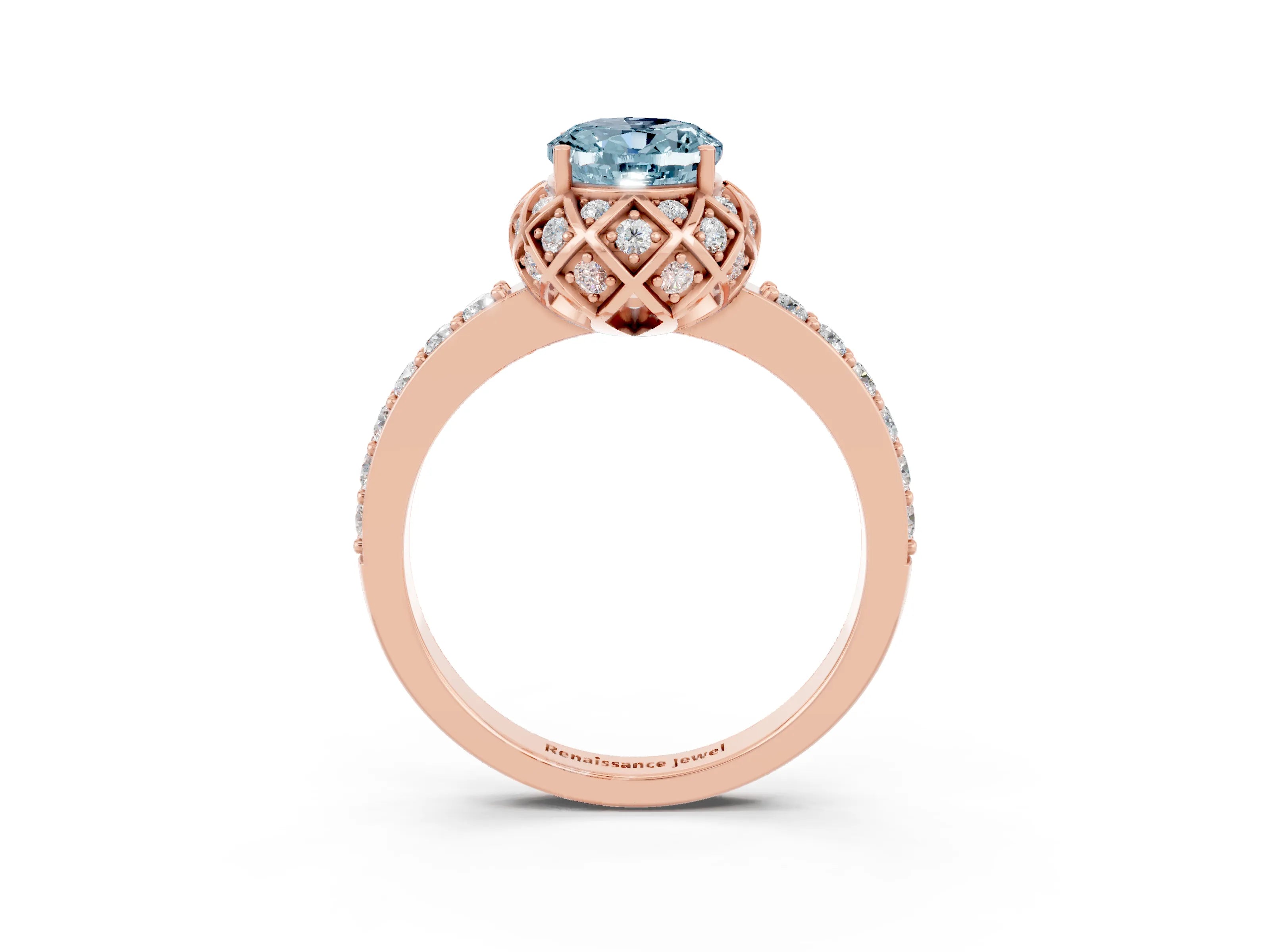 Rose gold Oval Cut Diamond Solitaire Ring with Shared Prong Pavé Band_3