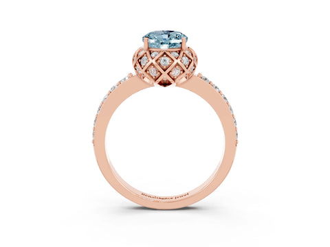 Rose gold Oval Cut Diamond Solitaire Ring with Shared Prong Pavé Band_3