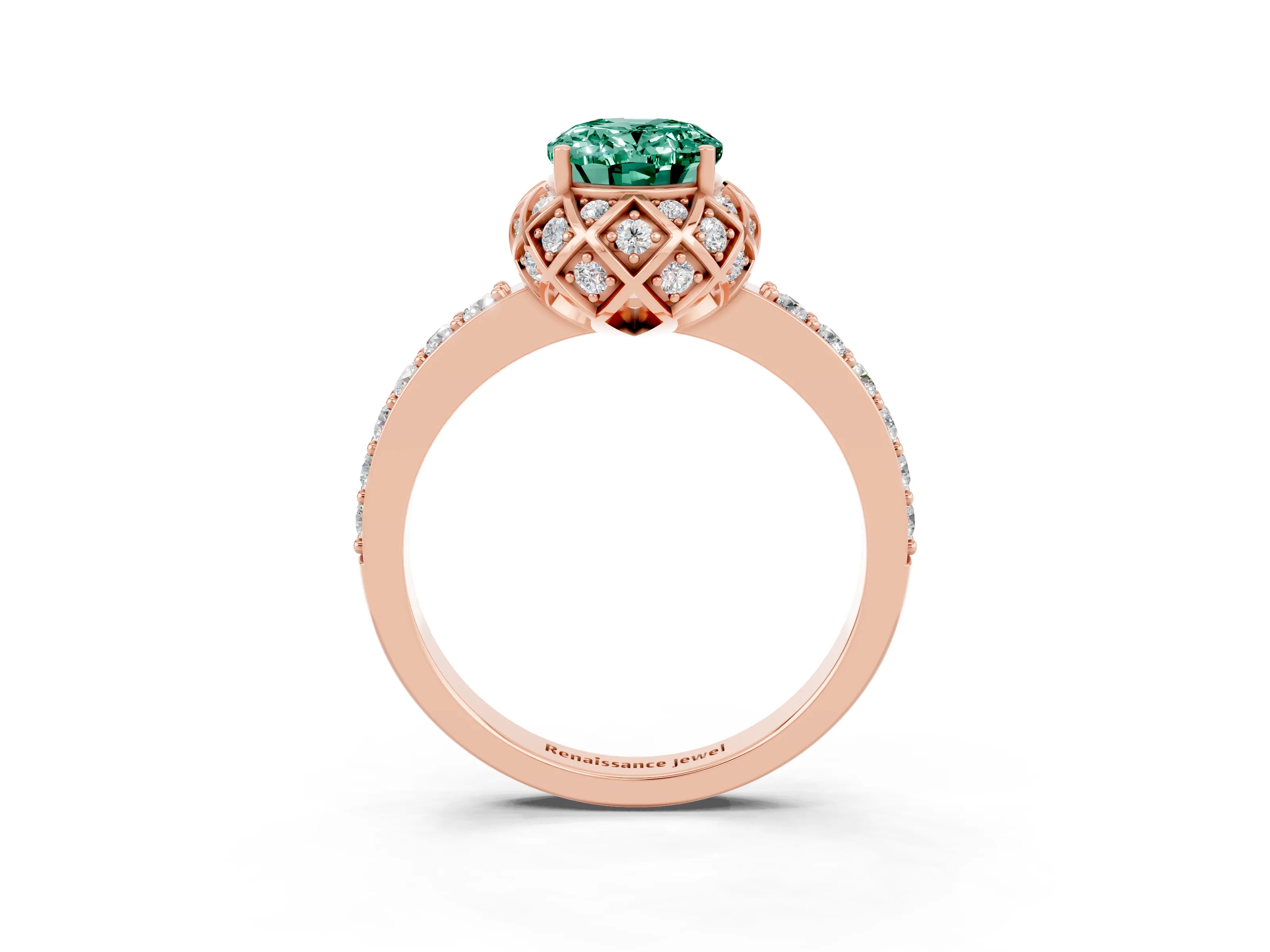 Rose gold Oval Cut Diamond Solitaire Ring with Shared Prong Pavé Band_3