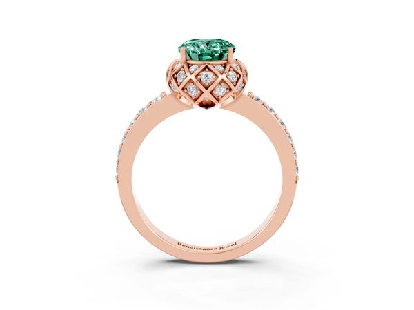 Rose gold Oval Cut Diamond Solitaire Ring with Shared Prong Pavé Band