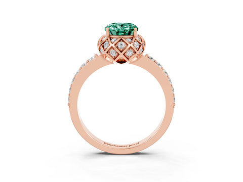 Rose gold Oval Cut Diamond Solitaire Ring with Shared Prong Pavé Band_3
