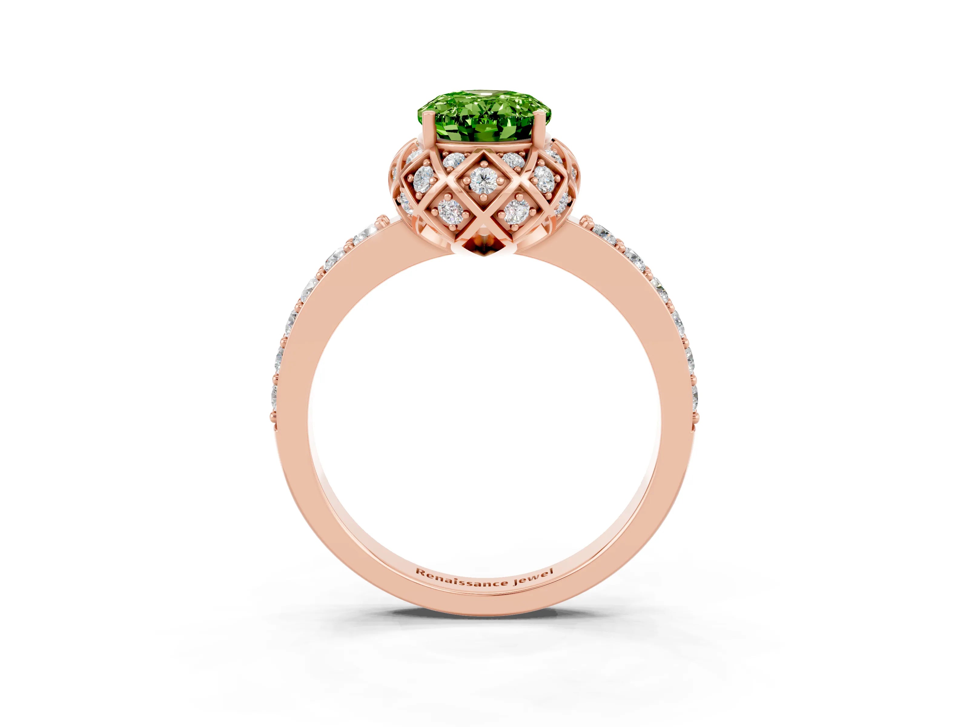 Rose gold Oval Cut Diamond Solitaire Ring with Shared Prong Pavé Band_3