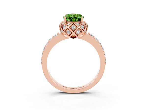 Rose gold Oval Cut Diamond Solitaire Ring with Shared Prong Pavé Band