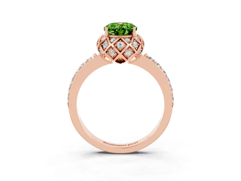 Rose gold Oval Cut Diamond Solitaire Ring with Shared Prong Pavé Band_3