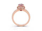 Rose gold Oval Cut Diamond Solitaire Ring with Shared Prong Pavé Band_3