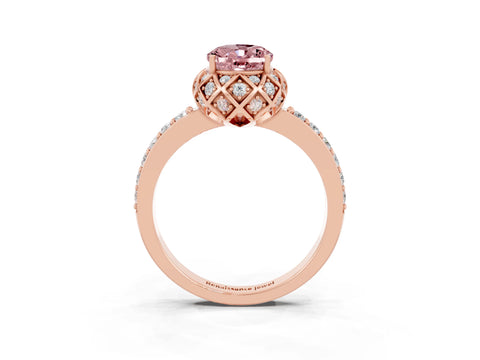 Rose gold Oval Cut Diamond Solitaire Ring with Shared Prong Pavé Band_3
