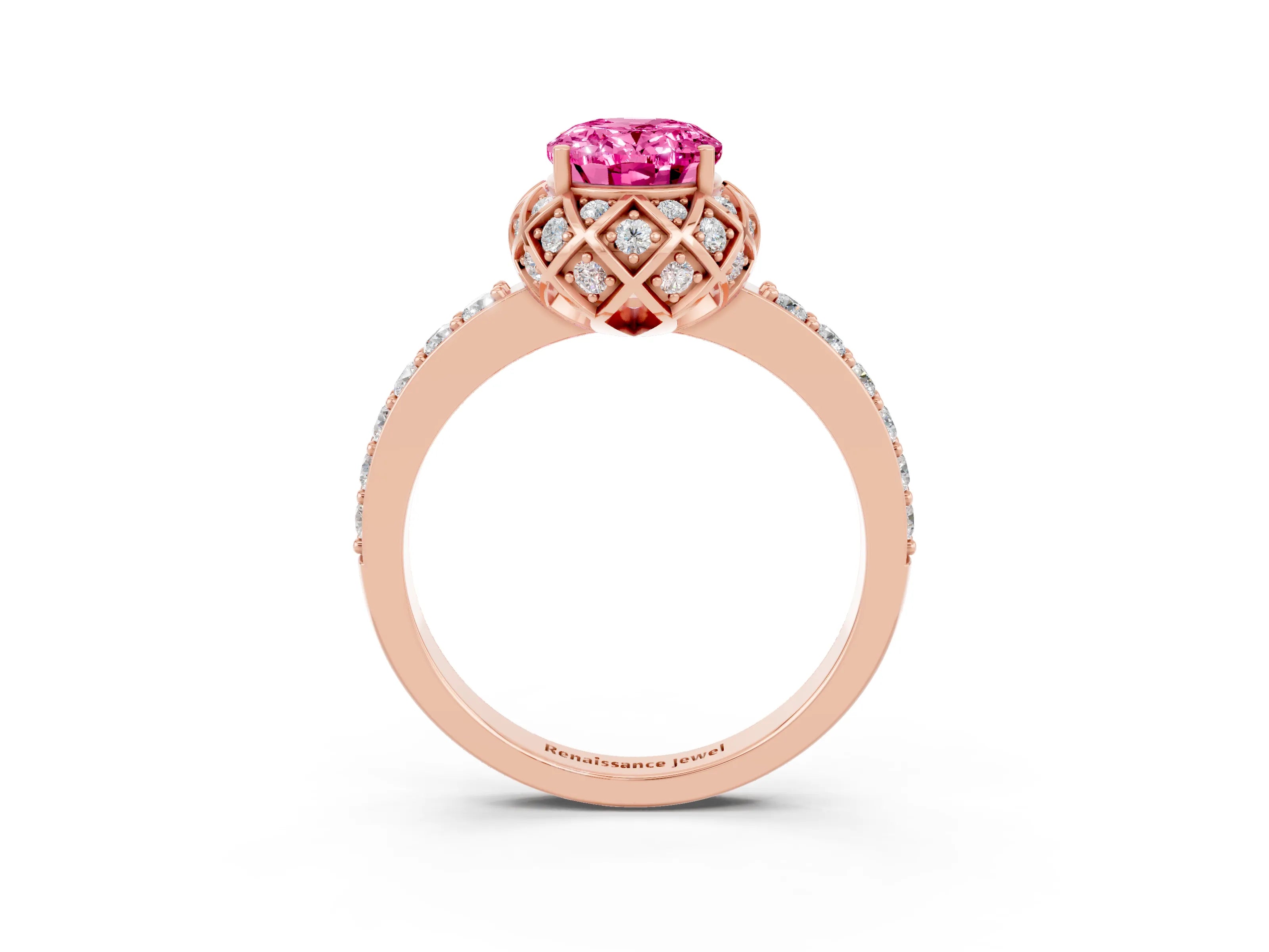 Rose gold Oval Cut Diamond Solitaire Ring with Shared Prong Pavé Band_3