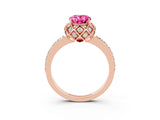 Rose gold Oval Cut Diamond Solitaire Ring with Shared Prong Pavé Band_3