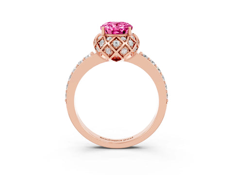 Rose gold Oval Cut Diamond Solitaire Ring with Shared Prong Pavé Band_3