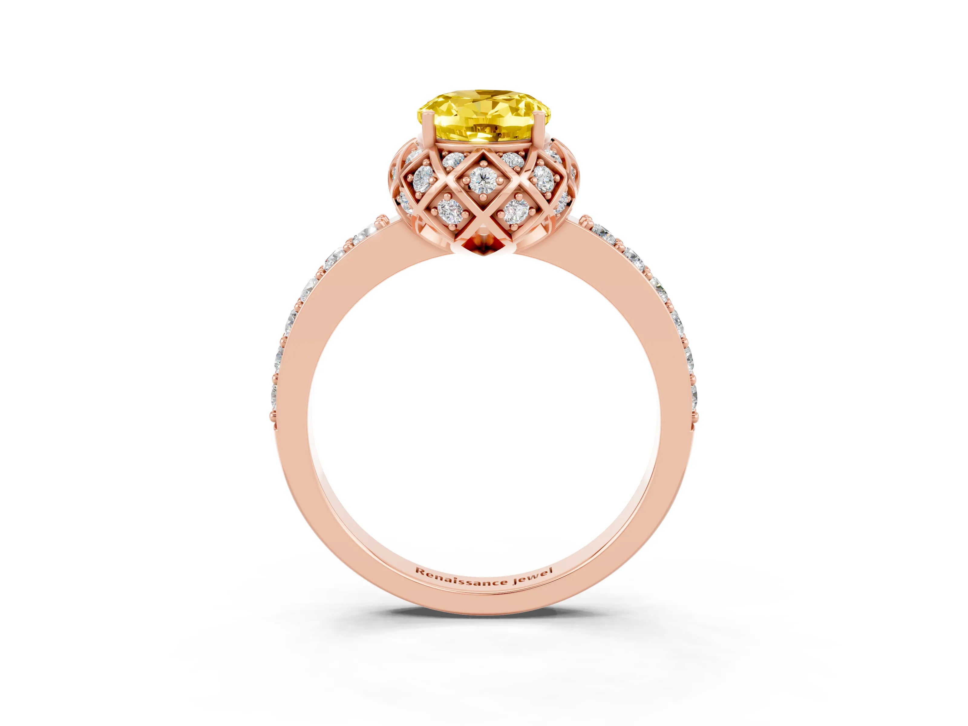 Rose gold Oval Cut Diamond Solitaire Ring with Shared Prong Pavé Band_3