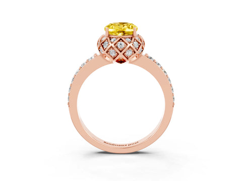Rose gold Oval Cut Diamond Solitaire Ring with Shared Prong Pavé Band_3
