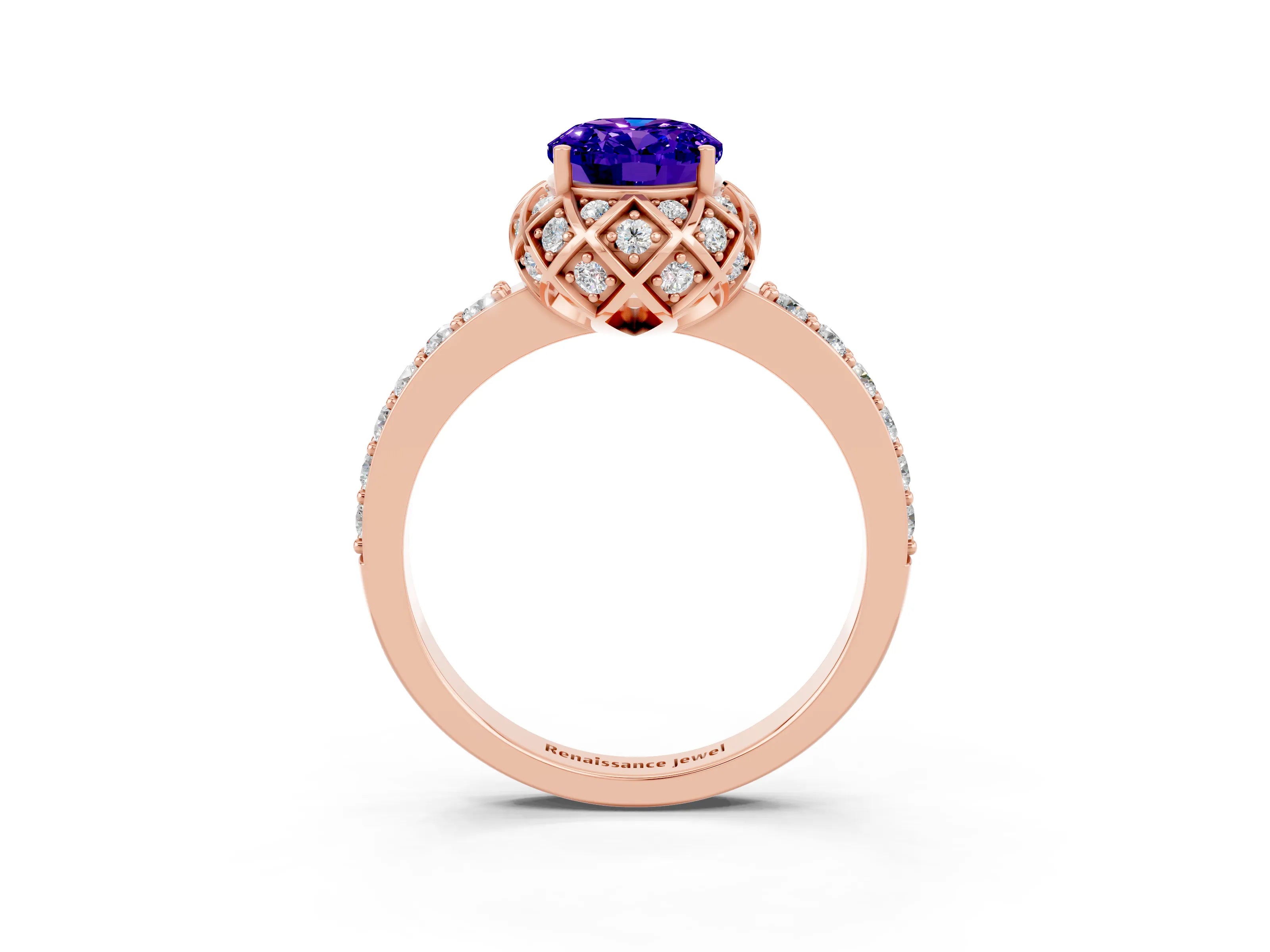 Rose gold Oval Cut Diamond Solitaire Ring with Shared Prong Pavé Band_3