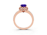 Rose gold Oval Cut Diamond Solitaire Ring with Shared Prong Pavé Band_3