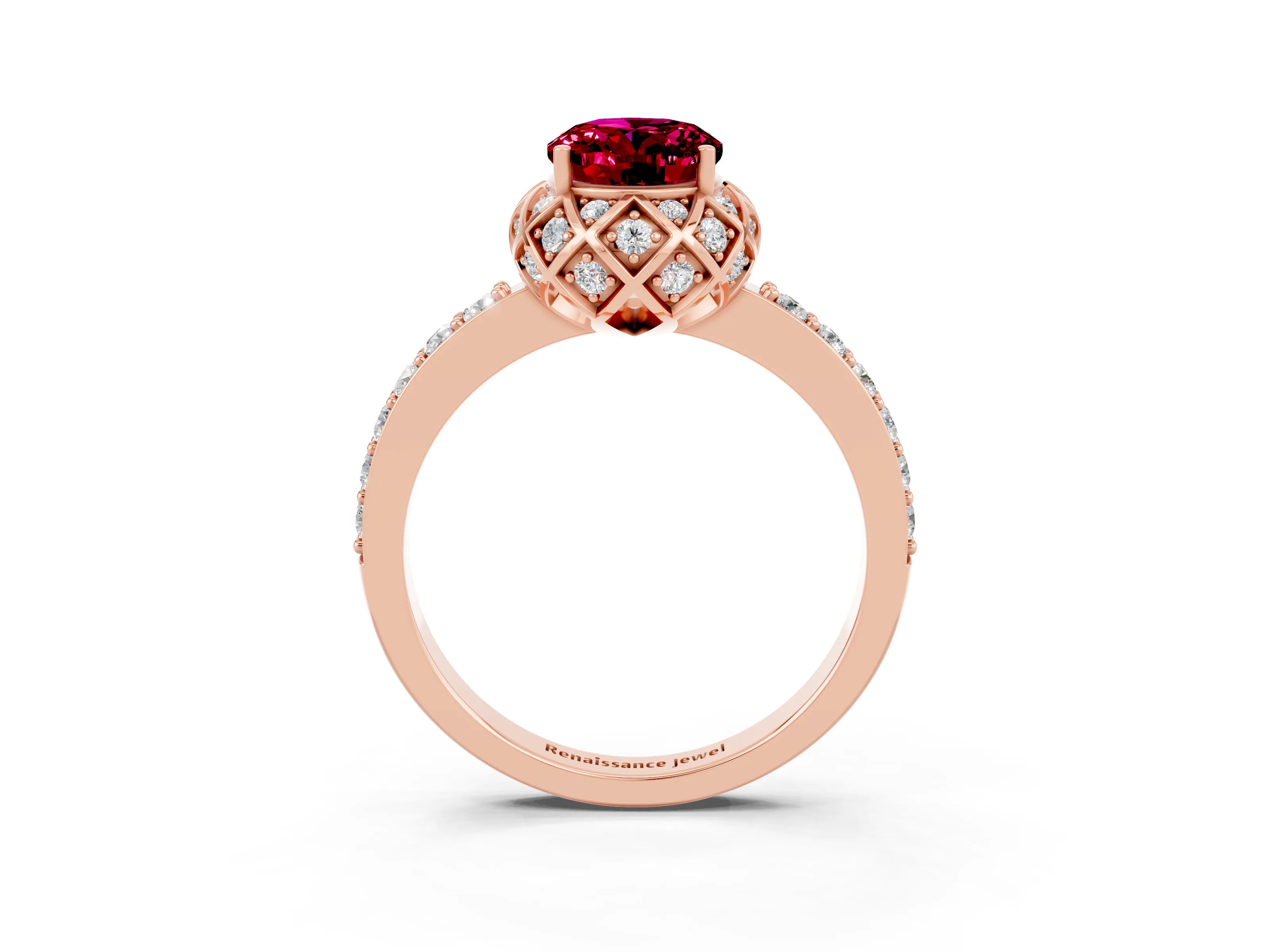 Rose gold Oval Cut Diamond Solitaire Ring with Shared Prong Pavé Band_3
