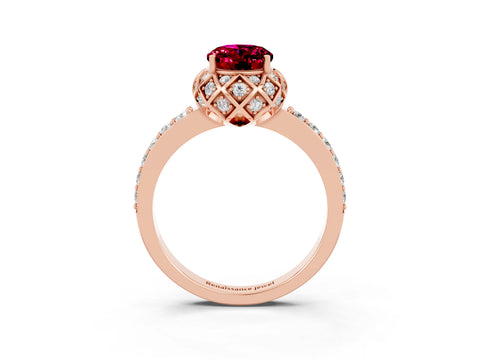 Rose gold Oval Cut Diamond Solitaire Ring with Shared Prong Pavé Band_3