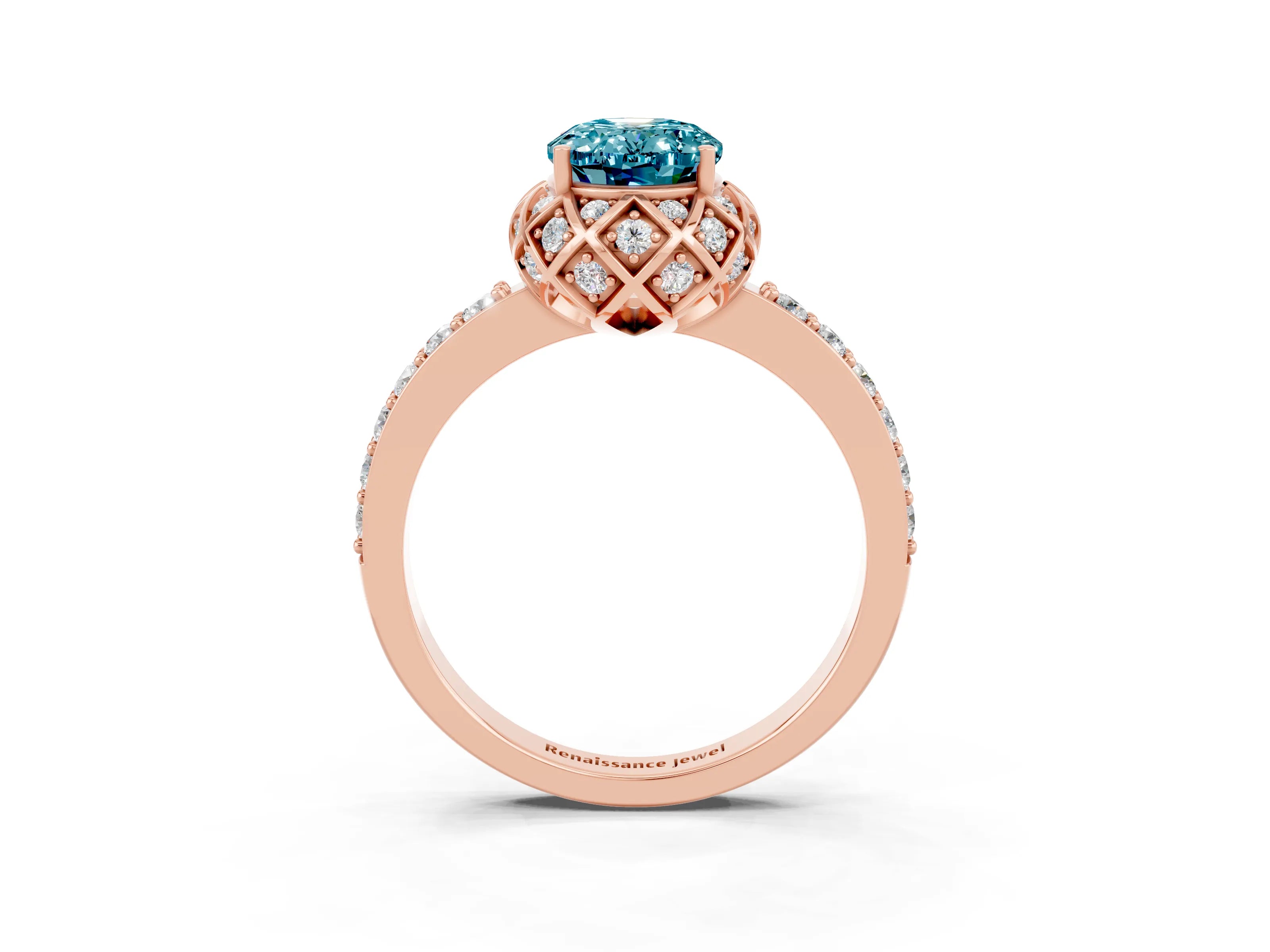 Rose gold Oval Cut Diamond Solitaire Ring with Shared Prong Pavé Band_3