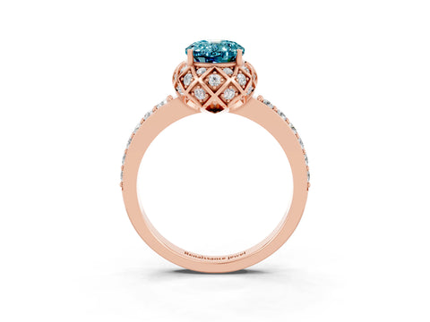 Rose gold Oval Cut Diamond Solitaire Ring with Shared Prong Pavé Band_3