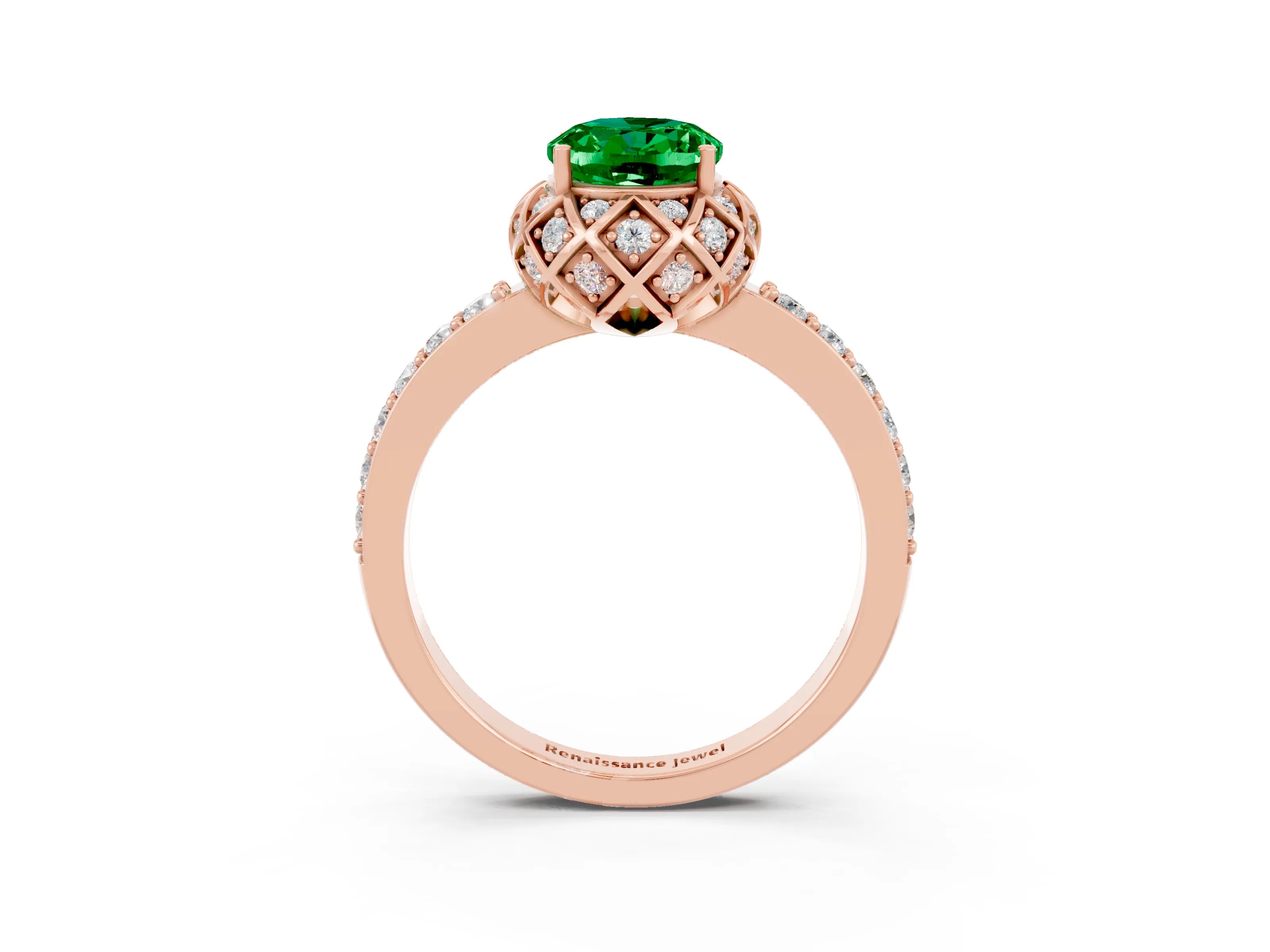 Rose gold Oval Cut Diamond Solitaire Ring with Shared Prong Pavé Band_3