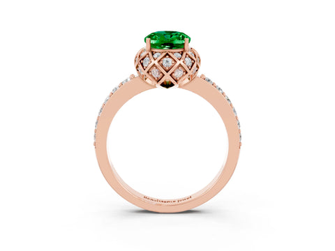 Rose gold Oval Cut Diamond Solitaire Ring with Shared Prong Pavé Band_3