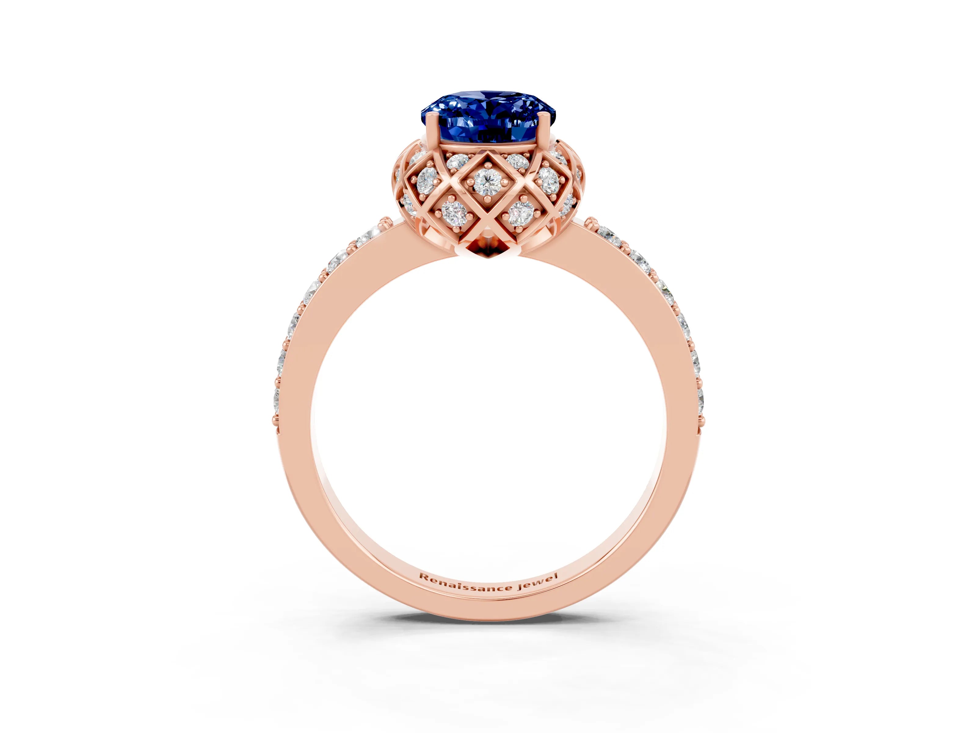 Rose gold Oval Cut Diamond Solitaire Ring with Shared Prong Pavé Band_3