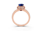 Rose gold Oval Cut Diamond Solitaire Ring with Shared Prong Pavé Band_3