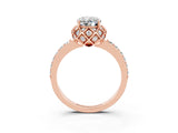 Rose gold Oval Cut Diamond Solitaire Ring with Shared Prong Pavé Band_3