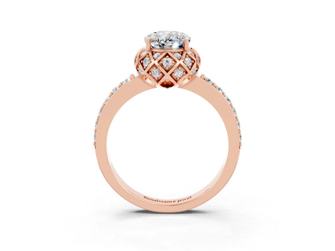 Rose gold Oval Cut Diamond Solitaire Ring with Shared Prong Pavé Band_3