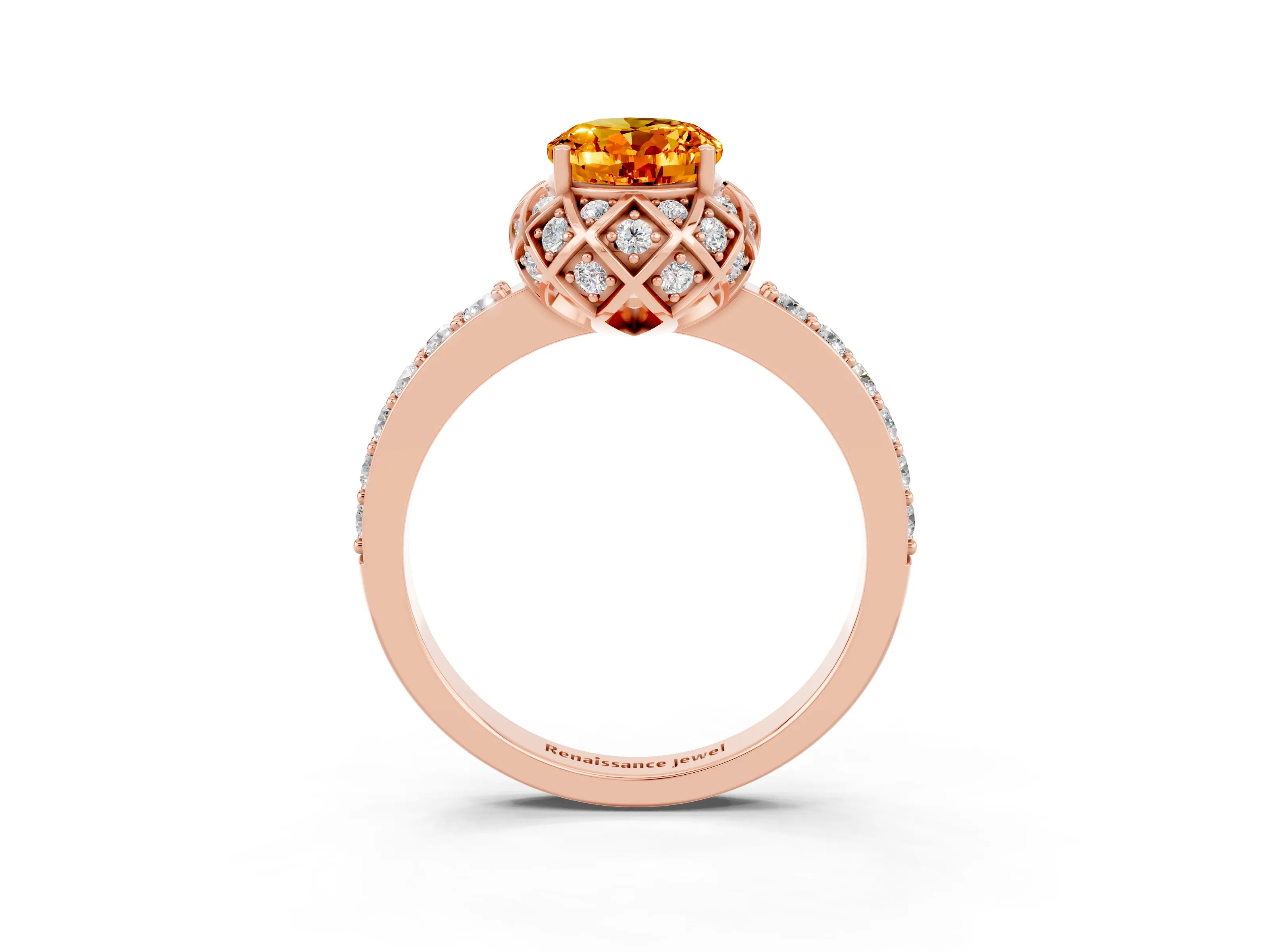 Rose gold Oval Cut Diamond Solitaire Ring with Shared Prong Pavé Band_3
