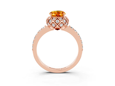 Rose gold Oval Cut Diamond Solitaire Ring with Shared Prong Pavé Band_3