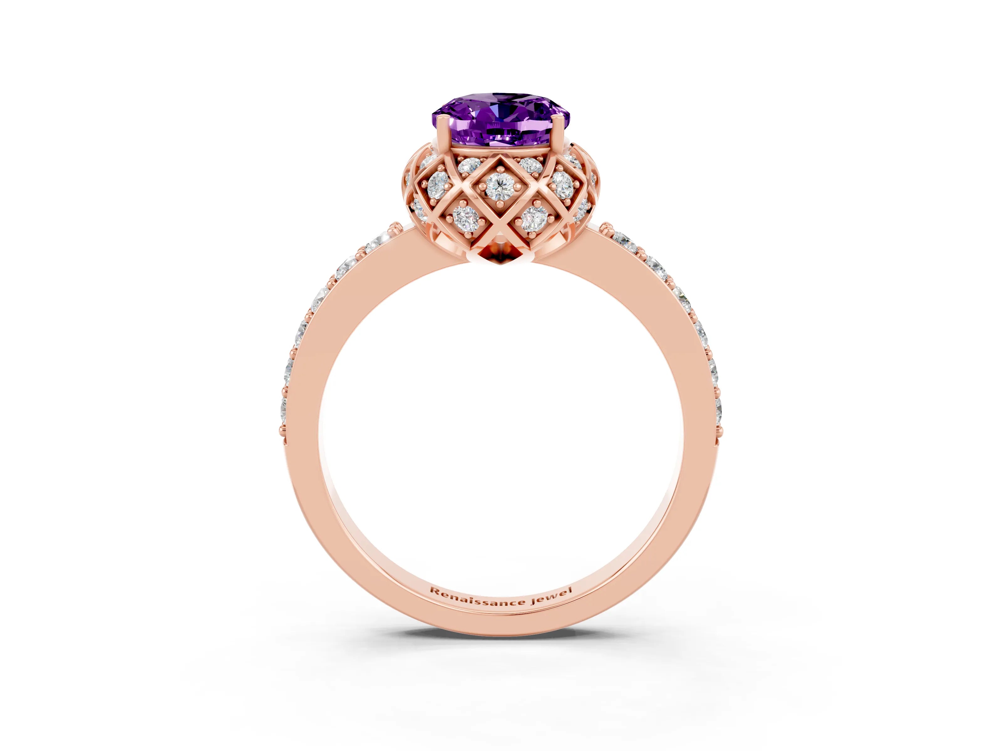 Rose gold Oval Cut Diamond Solitaire Ring with Shared Prong Pavé Band_3