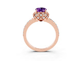Rose gold Oval Cut Diamond Solitaire Ring with Shared Prong Pavé Band_3