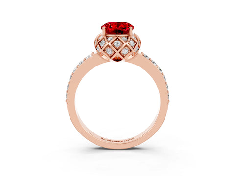 Rose gold Oval Cut Diamond Solitaire Ring with Shared Prong Pavé Band_3