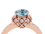 Rose gold Oval Cut Diamond Solitaire Ring with Shared Prong Pavé Band_4