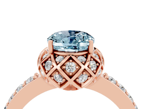 Rose gold Oval Cut Diamond Solitaire Ring with Shared Prong Pavé Band_4