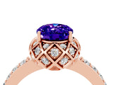 Rose gold Oval Cut Diamond Solitaire Ring with Shared Prong Pavé Band_4