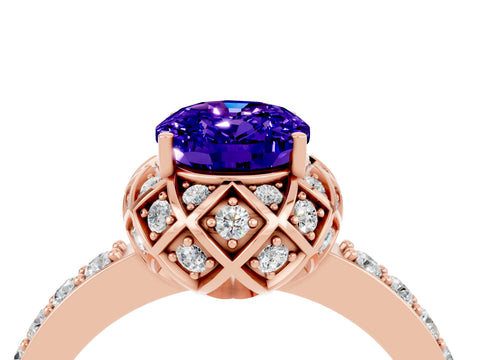 Rose gold Oval Cut Diamond Solitaire Ring with Shared Prong Pavé Band_4