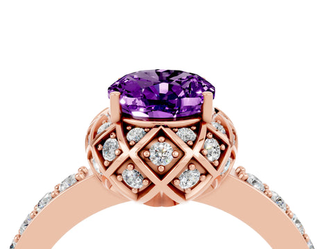 Rose gold Oval Cut Diamond Solitaire Ring with Shared Prong Pavé Band_4