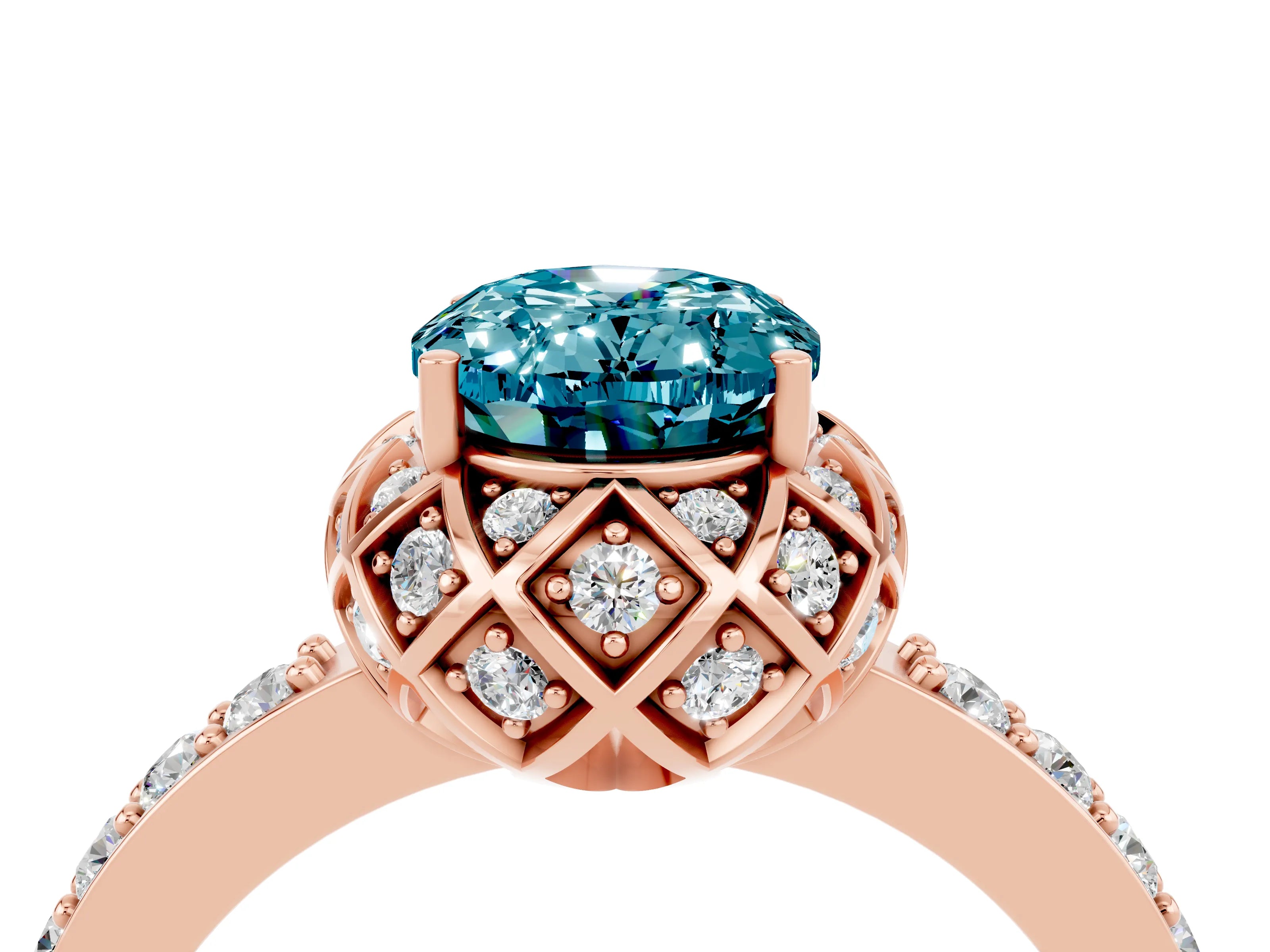 Rose gold Oval Cut Diamond Solitaire Ring with Shared Prong Pavé Band_4
