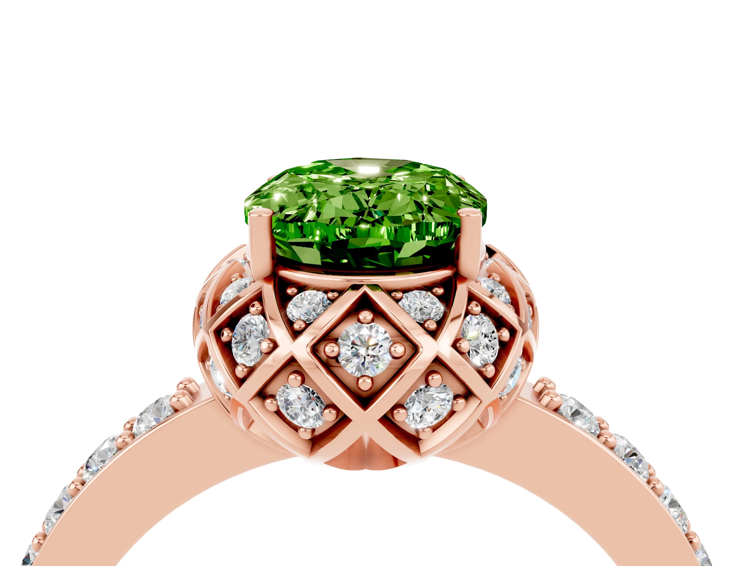 Rose gold Oval Cut Diamond Solitaire Ring with Shared Prong Pavé Band_4