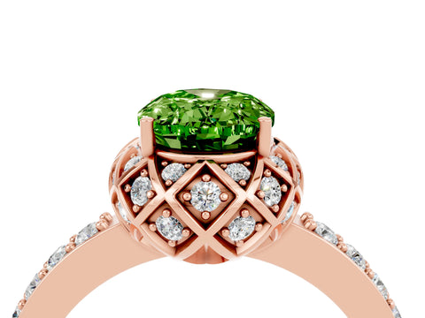 Rose gold Oval Cut Diamond Solitaire Ring with Shared Prong Pavé Band_4