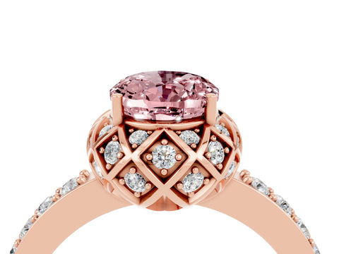 Rose gold Oval Cut Diamond Solitaire Ring with Shared Prong Pavé Band_4