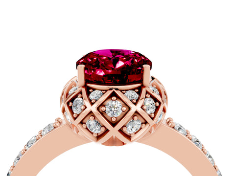 Rose gold Oval Cut Diamond Solitaire Ring with Shared Prong Pavé Band_4