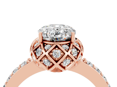 Rose gold Oval Cut Diamond Solitaire Ring with Shared Prong Pavé Band_4
