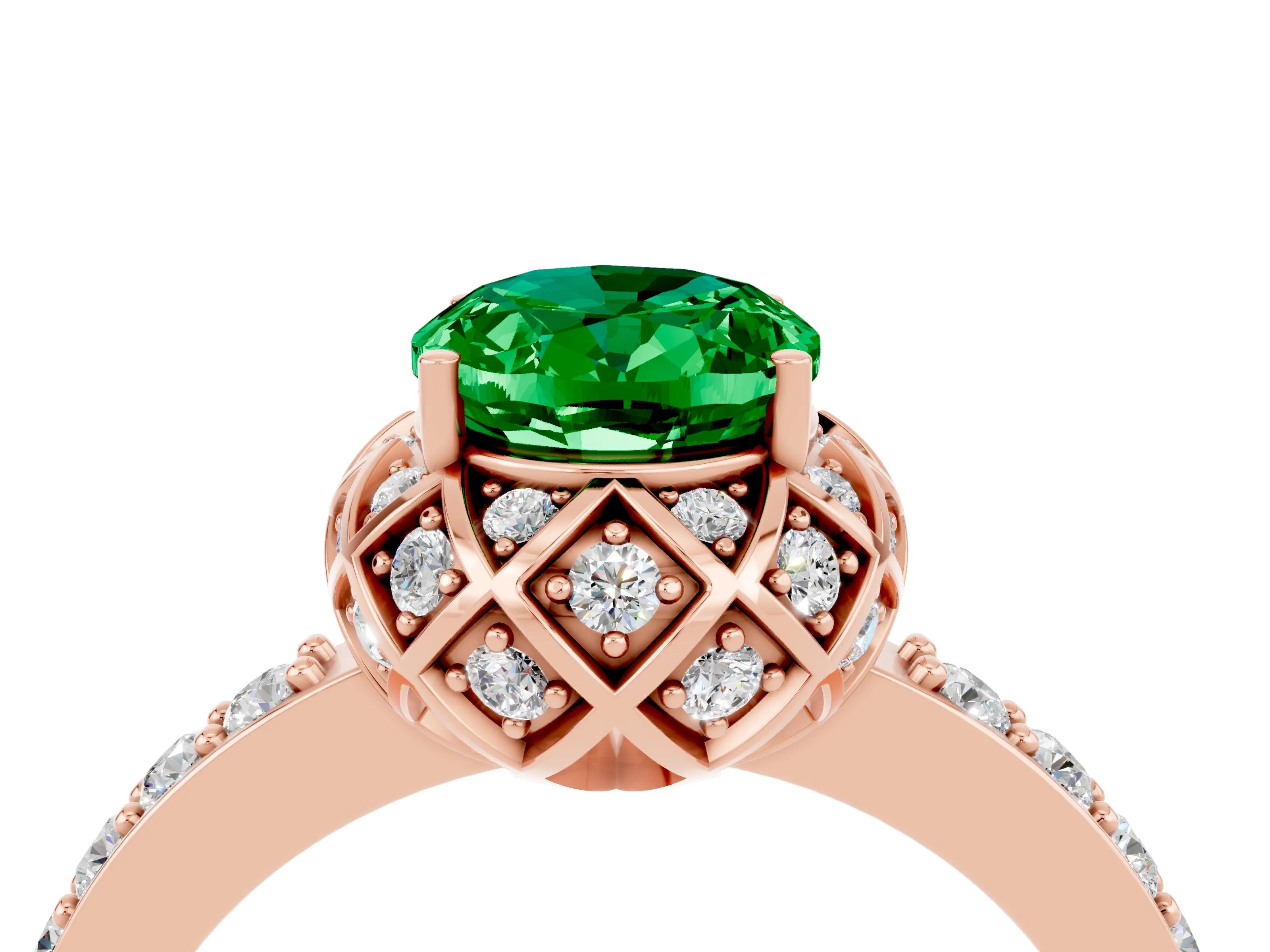 Rose gold Oval Cut Diamond Solitaire Ring with Shared Prong Pavé Band_4