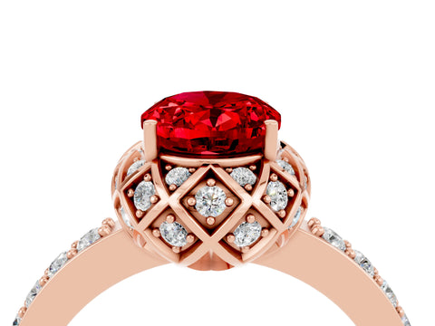 Rose gold Oval Cut Diamond Solitaire Ring with Shared Prong Pavé Band_4